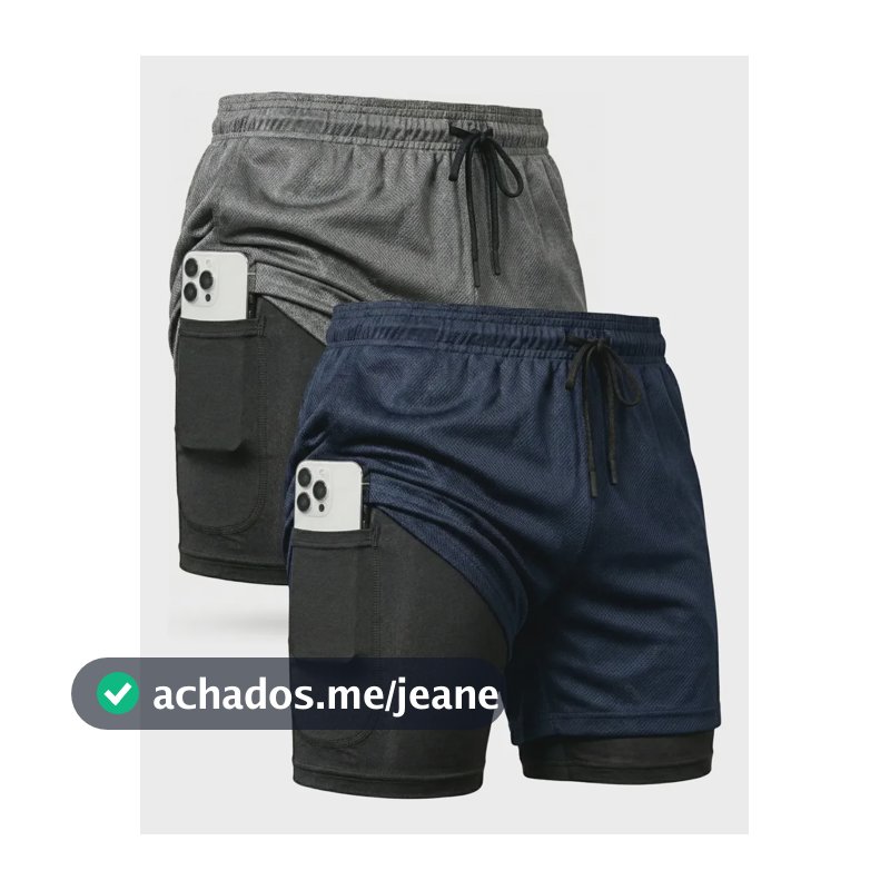 Kit 2 Shorts 2 Em 1 Masculino Dry Fit Academia Corrida Trein Azul/cinza Gg