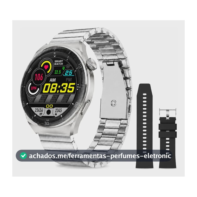 Relógio Smartwatch Aurafit Am05 Tela Amoled Aço Inoxidável Cor De Aço Inoxidável Mesh Prata/preto