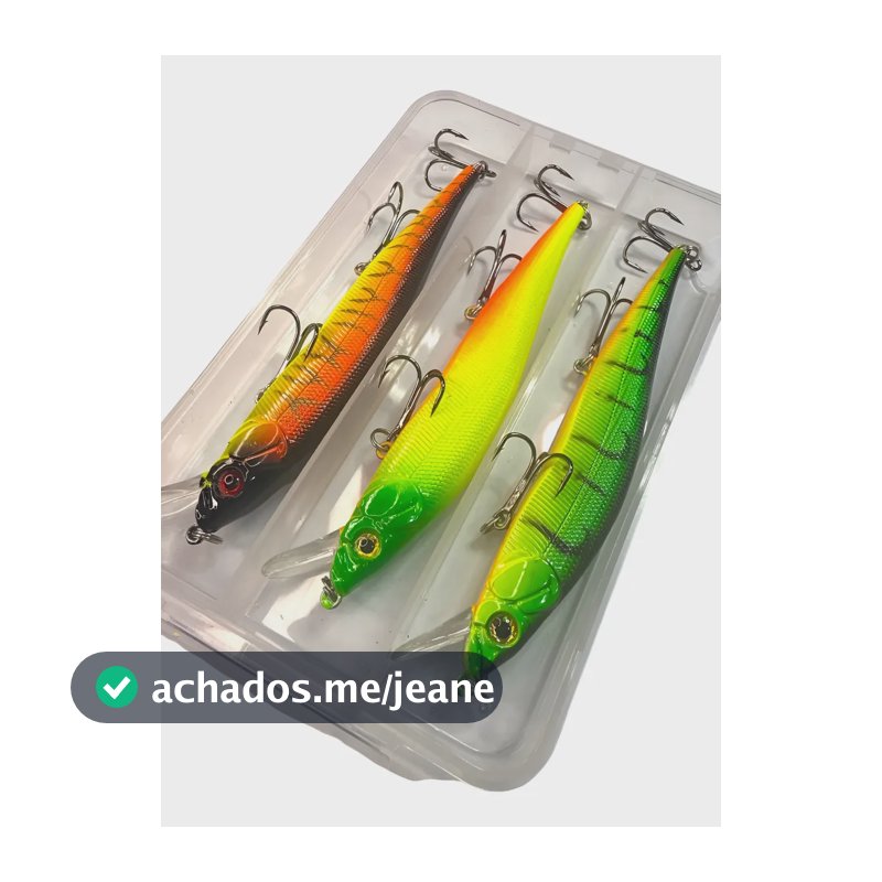 Isca Artificial Meia Água Jerk Bait / Estojo Com 3 Unidades Verde, Laranja, Amarelo