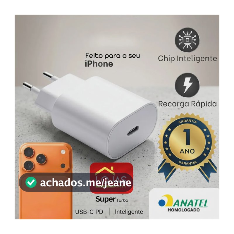 Fonte Carregador Para Todos Os iPhone Usb-c Turbo Caixinha 20w Premium Com Para iPhone 7 Até 17 Todas As Linhas