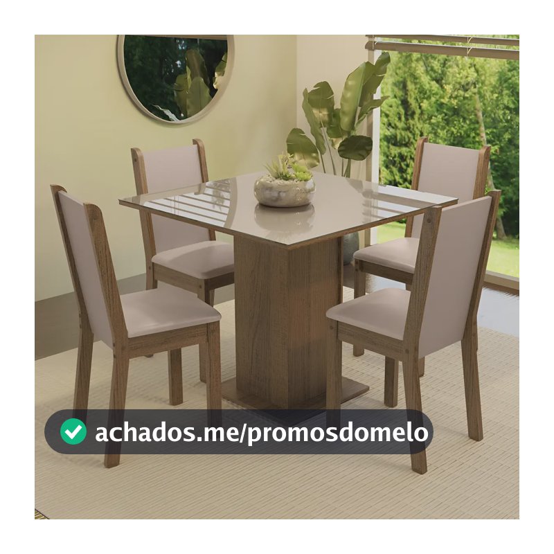 Sala De Jantar Mesa Tampo De Vidro 4 Cadeiras Tifani Madesa Cor Rustic/Crema/Sintético Bege XMMDJA040165