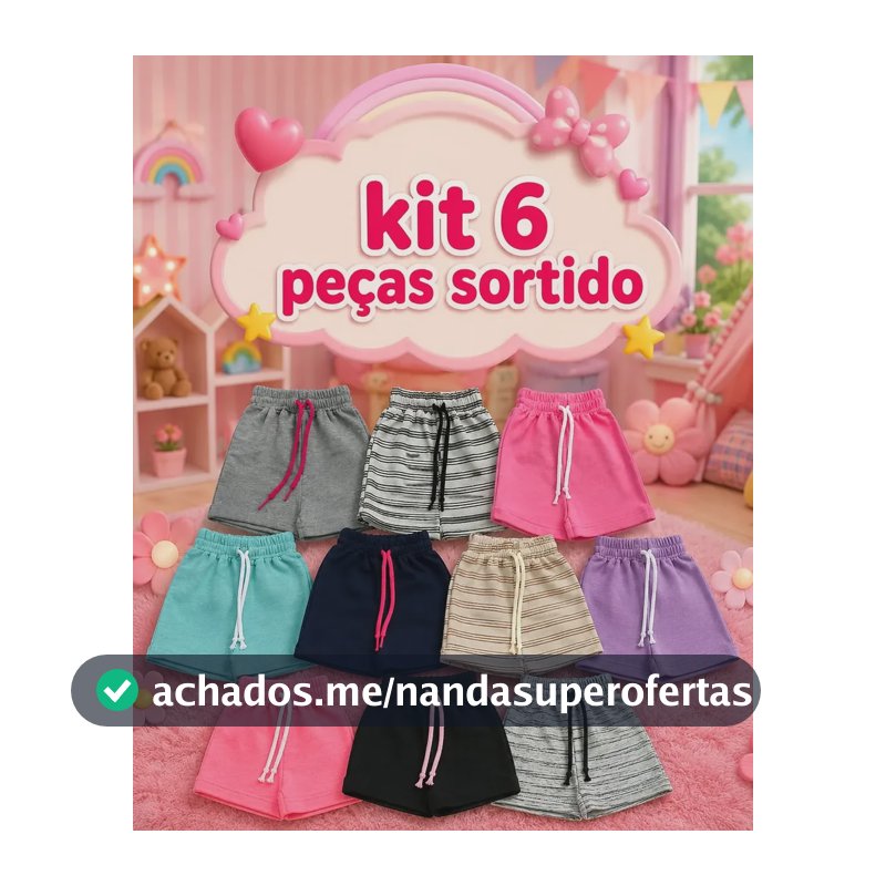Kit 6 Shorts Infantil Feminino Menina Verão Confortável Sortido Moletinho 8