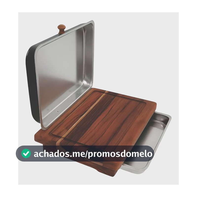 Tábua Churrasco Carne C/ Forma E Tampa Removível Preta 43cm  Liso Preto