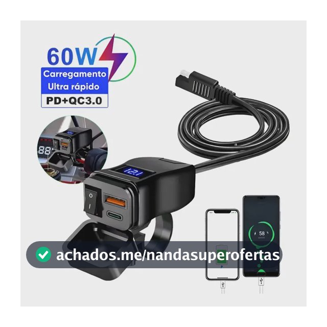 Carregador De Celular Para Moto Usb 3.0 Turbo Prova D'agua