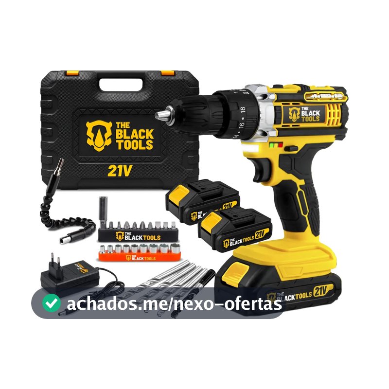 Parafusadeira Furadeira De Impacto The Black Tools Profissional TB-21PX 2 Baterias Com Maleta 60Hz Amarelo