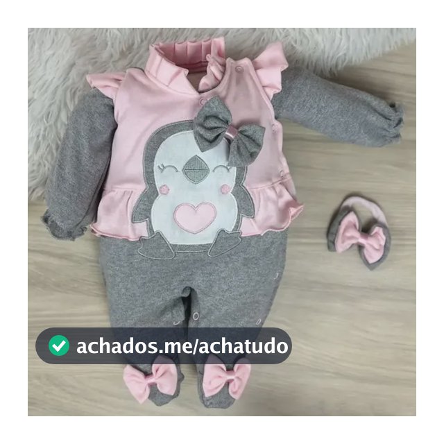 Macacão Bebê Menina Bordado Pinguim Macio E Confortável
