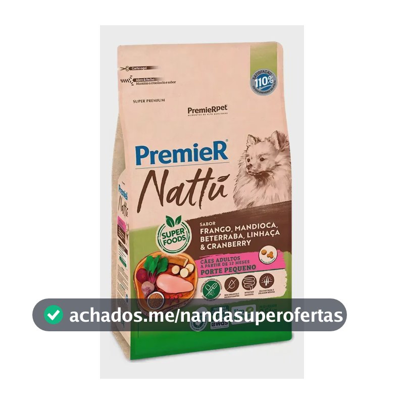 Racao Premier Super Premium Nattu Para Cão Adulto raçcas pequenas 2,5kg