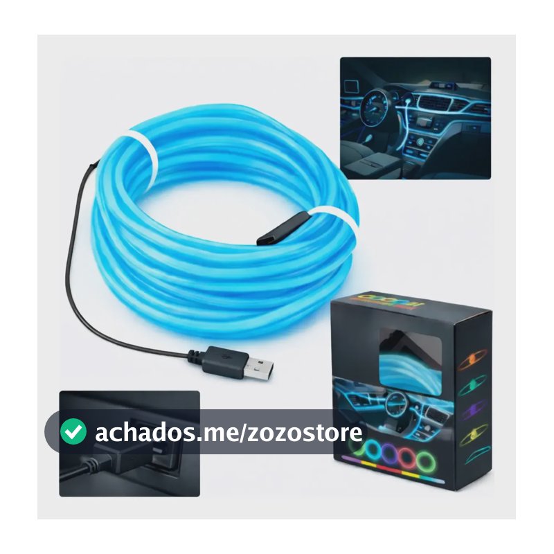 Fita De Led Neon Painel Carro 12v Usb Cigarro 3/5m Rgb Cores Usb 5 Metros - Azul-céu