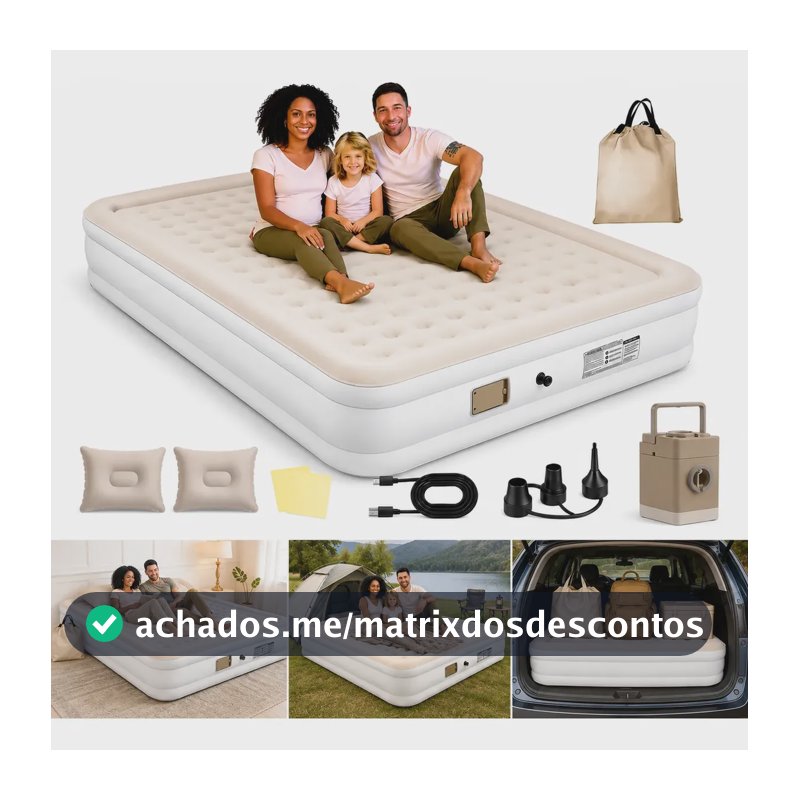 Colchão Duplo Inflável Suporta 300kg Bomba Elétrica+almof Cor Marrom Claro/cama Duplo