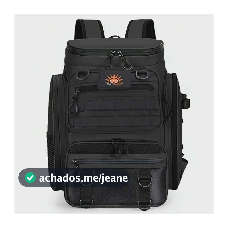 Mochila de Pesca Preta 50L New Hawaii Impermeável Resistente com Múltiplos Compartimentos para Equipamentos de Pesca e Viagens Multiuso