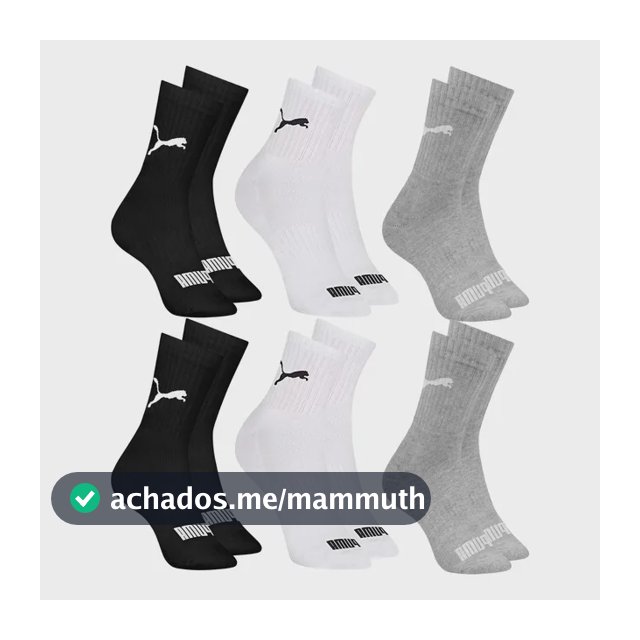 6 Pares Meias Puma Cano Médio Alto Atoalhada Academia Sport