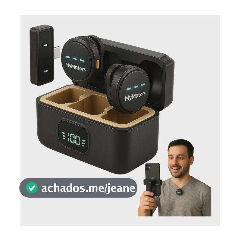 Microfone Lapela Mymotors Preto Sem Fio Tipo C
