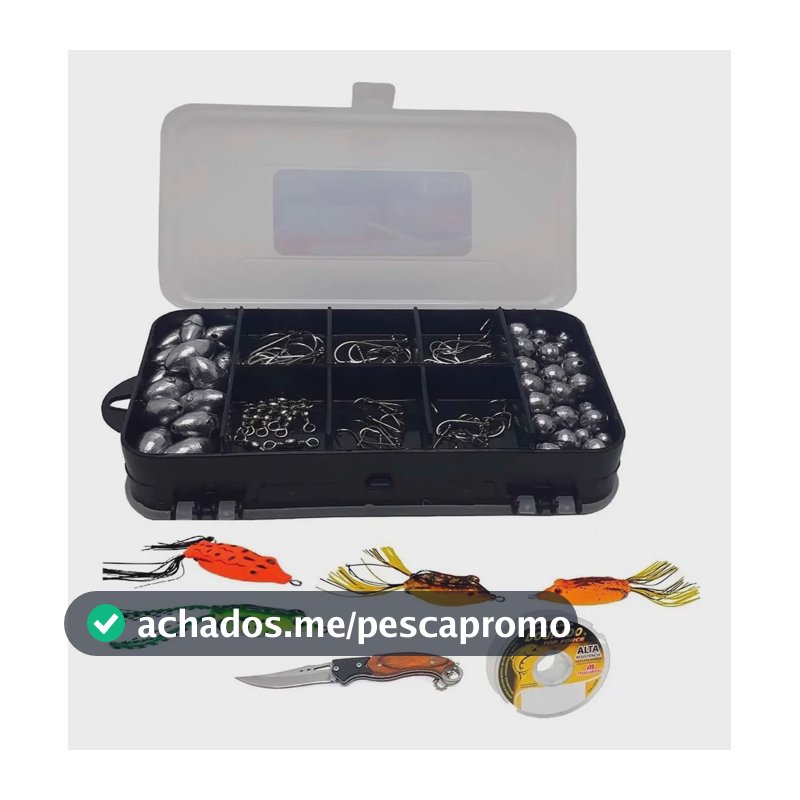 Kit Pesca Completo 50 Anzóis Nickel Chumbos Linha Monofilamento
