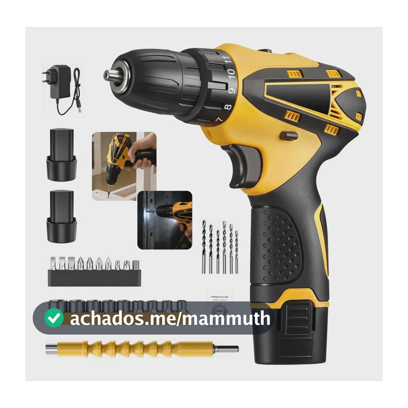 Parafusadeira Furadeira Sem Escova Fio Com 2 Baterias Mohor Amarelo 12v 50 Hz/60 Hz