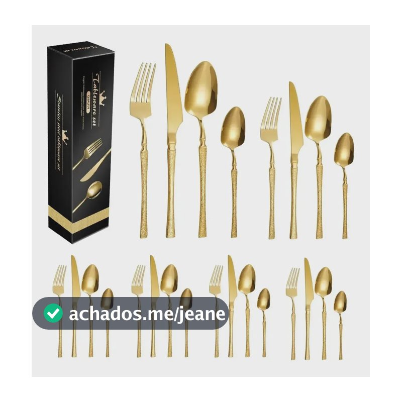 Jogo De Talheres 24 Peças Inox Dourado Dourado