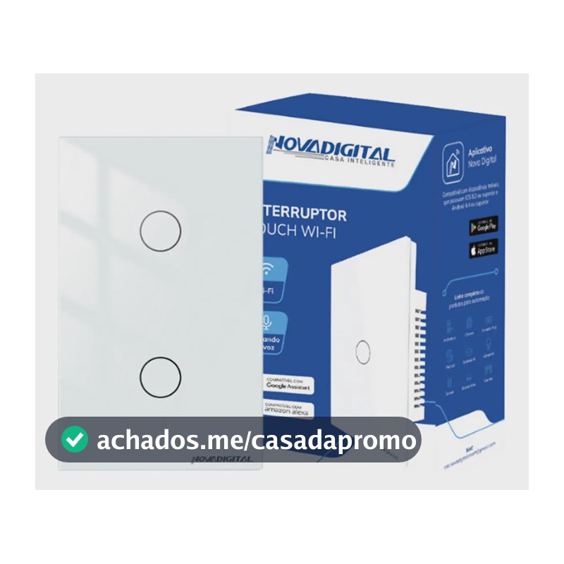 Interruptor Inteligente Wifi Novadigital 2 Teclas Botões Touch Tuya Smart Life Alexa Google 110V 220V Bivolt Branco LITE-WS2-W