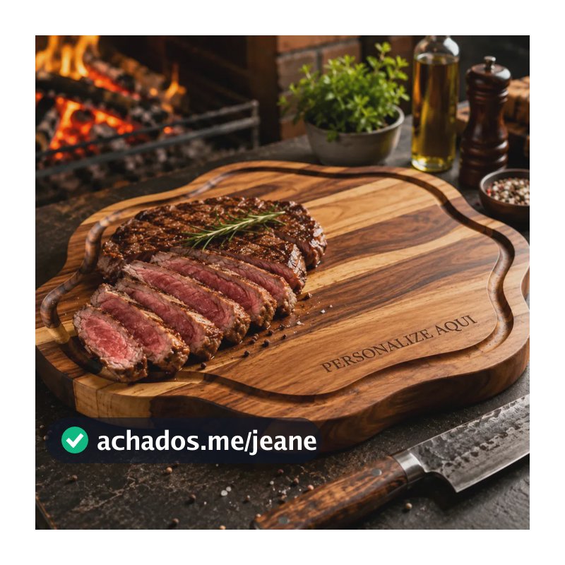 Tábua Churrasco Personalizada Rústica Madeira Teca 39cm Grande Para Corte Cozinha Carne Presente Gravação Nome Frase Brasa Store