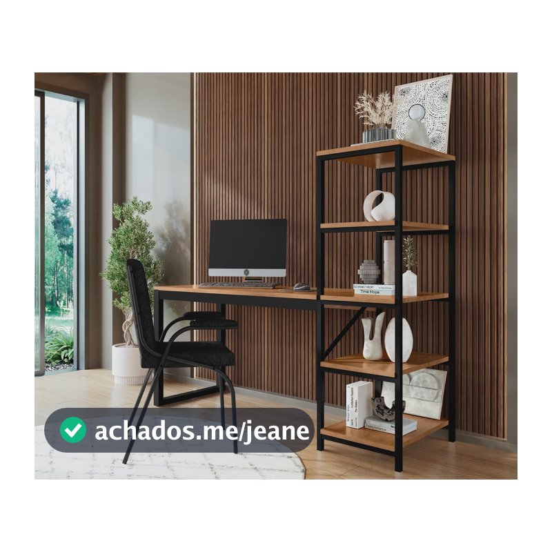 Mesa Escrivaninha Home Office Prateleiras Industrial Inovare Preto/canela