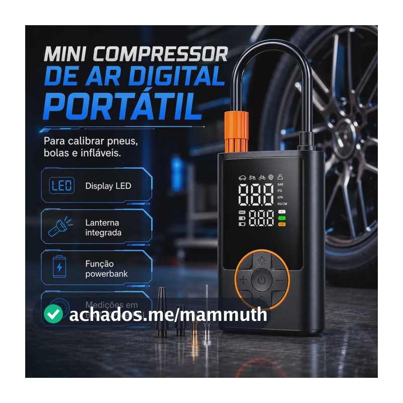 Compressor Portátil Car Air Pump Digital Com Visor Para Carro Moto Bike Calibrador De Pneu Multifuncional
