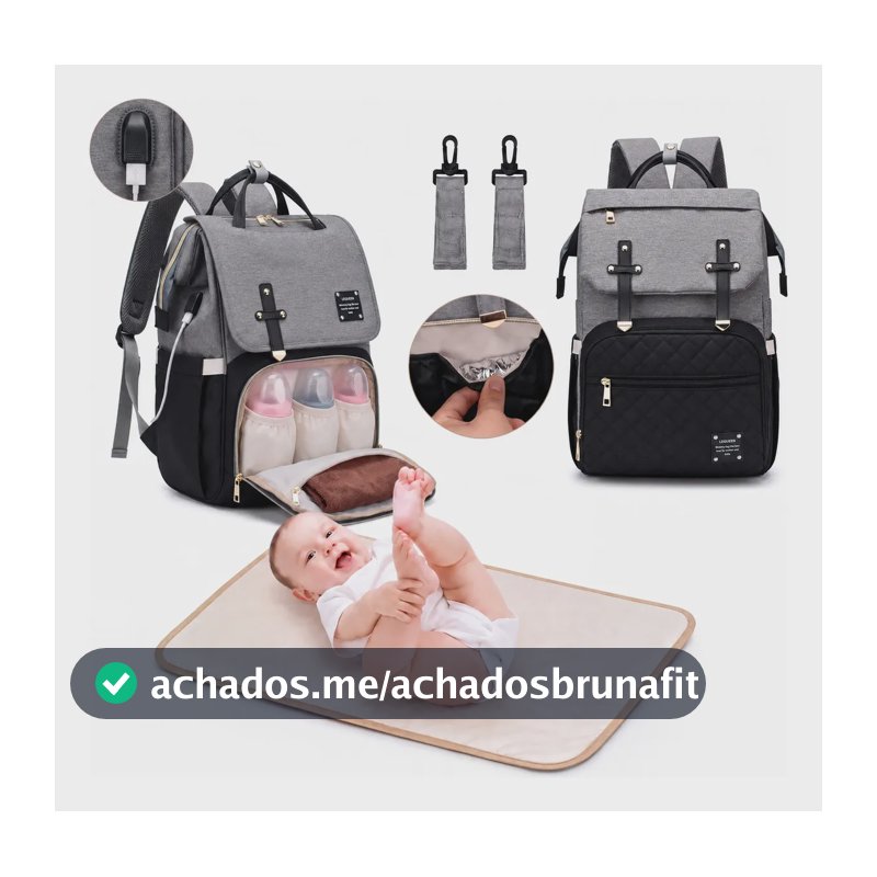 Mochila Bolsa Lequeen Dândi Smart Multifuncional Moderna Cor Preto Com Cinza