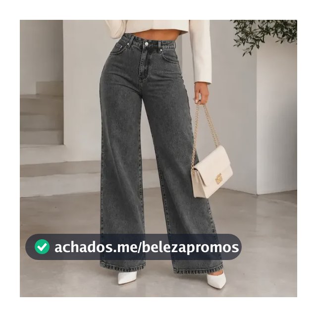Calça Jeans Pantalona Wide Leg Feminina Cintura Alta Larga