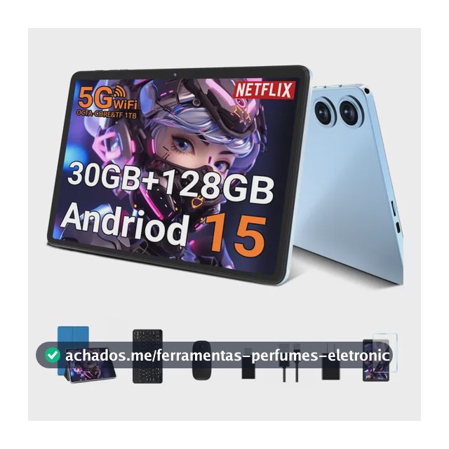 Tablet Android 15 Tablet de 10 polegadas com 30 GB de RAM+128 GB ROM/TF 2 TB, Gemini Ai Octa-core 2,0 GHz, 5G WiFi, 8000 mAh, Face Id, controle parental Gms Widevine L1 Fhd, 8+5 mp, Bt 5.0, GPS,...