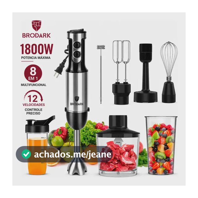 BRODARK Mixer de Mão Portátil 8 em 1 Processador Alimentos 1800w Multifuncional 8 Velocidade Picador de Alimentos com Batedor Eletrico