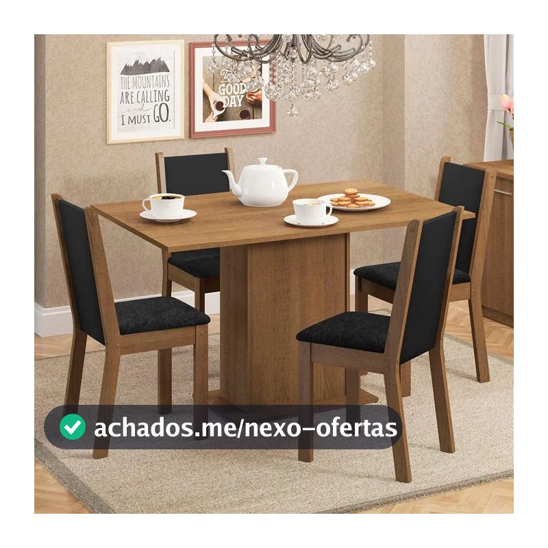 Sala De Jantar Madesa Talita Mesa Tampo Madeira 4 Cadeiras Cor Rustic/Preto/Oxford Desenho do tecido das cadeiras Liso