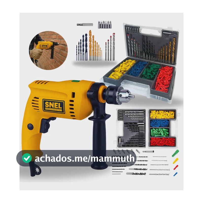 Furadeira De Impacto Com Jogo De Brocas Bits E Buchas 300 Pe Cor Amarelo Frequência 60hz