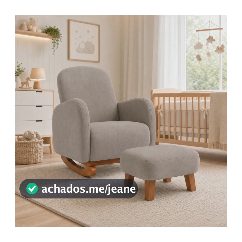 Poltrona Amamentação Soft Suede Base Balanço Com Puff Cappuccino
