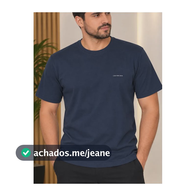Camiseta Calvin Klein Original Masculina Manga Curta Azul-marinho Liso P Lisa