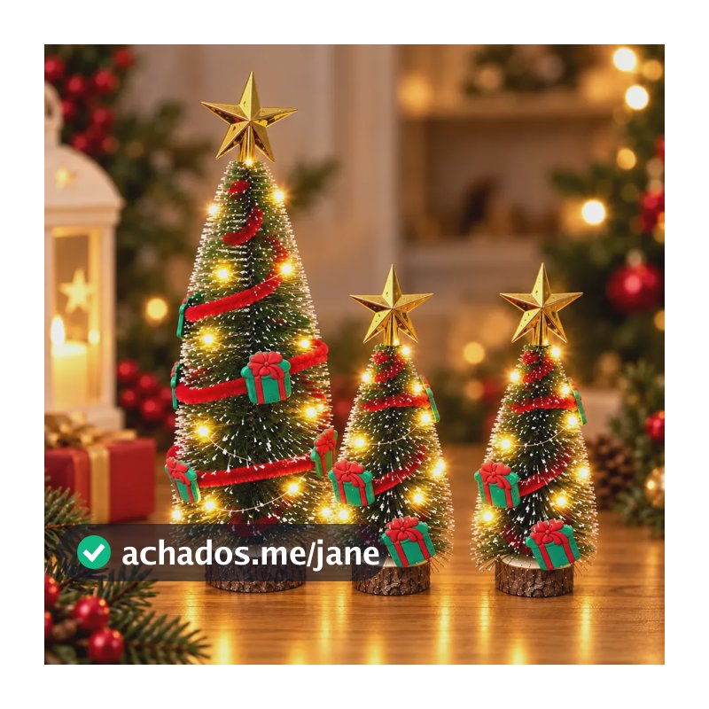 Kit 3 Mini Árvore De Natal Pinheiro Nevada Led 29cm Kit 3 Mini Arvores/ Tema Presentes