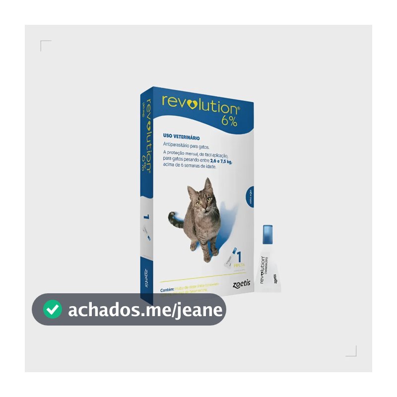 Antipulgas Revolution 6% 0,75ml Gato 2,6-7,5kg Pipeta Zoetis 0,75ml