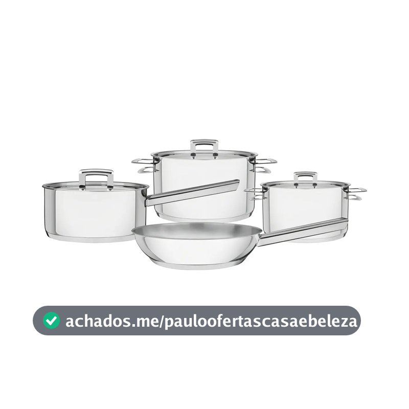 Jogo De Panelas Tramontina Brava Em Aço Inox Fundo Triplo Com Tampa Plana 4 Peças
