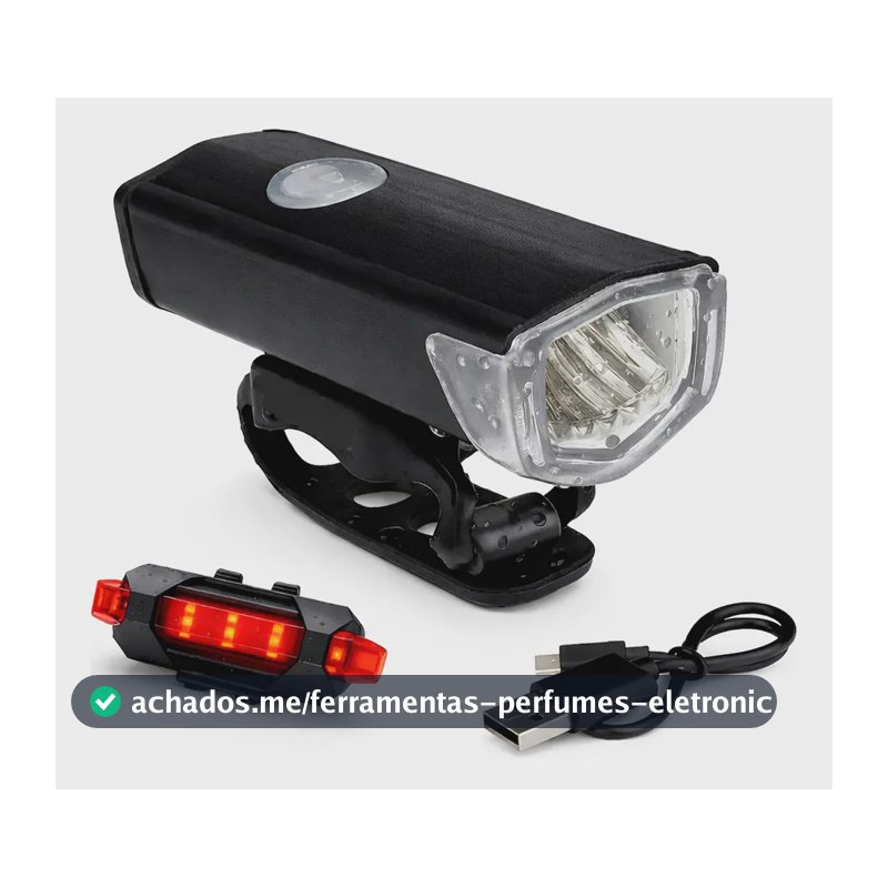 Kit Farol E Lanterna Recarregável Led 400 Lúmens Usb Bike Preto