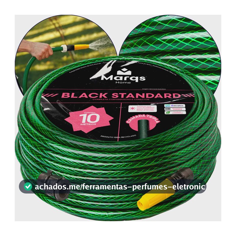 Mangueira De Jardim 10m Metros Com Esguicho Trançada Reforçada Flexível 7/16 Anti Dobra Irrigação Quintal Poço Lavagem Durável Marqs Home