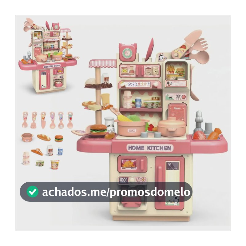 Cozinha Infantil Brinquedo Com Luz 33 Acessórios Sai Água Rosa