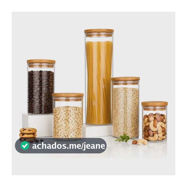 Kit 5 Potes Mantimentos Vidro Herméticos Com Tampa Bambu Alta Resistência Epsilon