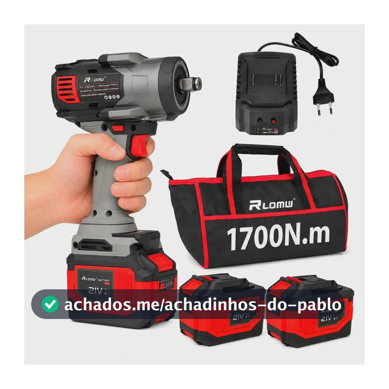 Chave De Impacto 1700N Brushless 21V 1/2 2 Baterias 6ah
