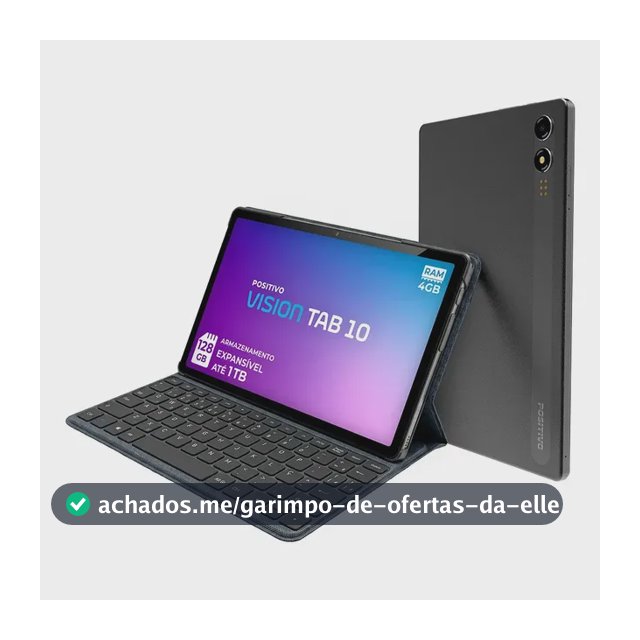 Positivo Vision TAB10 T3010 4GB RAM 128GB SSD com Capa Teclado Octa-Core 5 13MP Bateria 6000mAh Tela 10.1“ HD Wifi AC e 4G Full Lamination - Preto