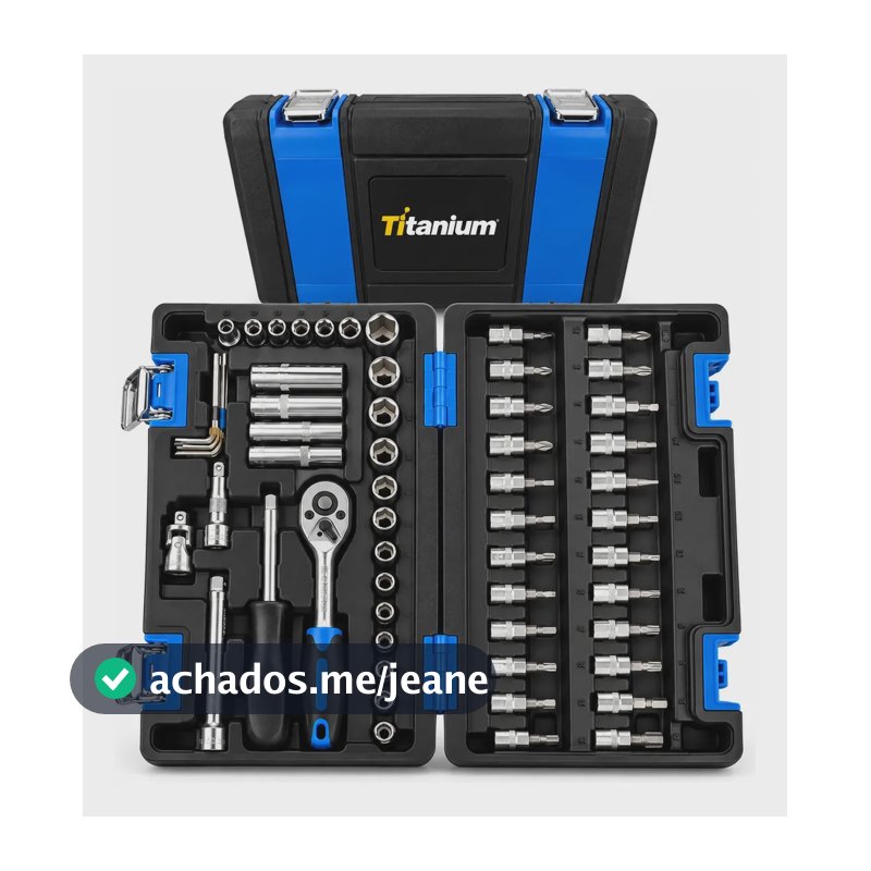 Kit de Ferramentas Titanium 57 Peças com Catraca e Soquetes em Cromo Vanádio