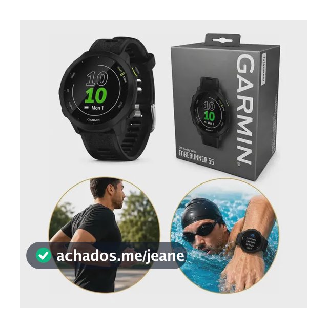 Relógio Garmin Forerunner 55 Monitor Cardíaco Gps 42mm Preto Corrida Caminhada Ciclismo Natação Monitoramento Sono Pace Calorias Distância Cronômetro Resistente Leve Esportivo Unissex Com Gps Rápido