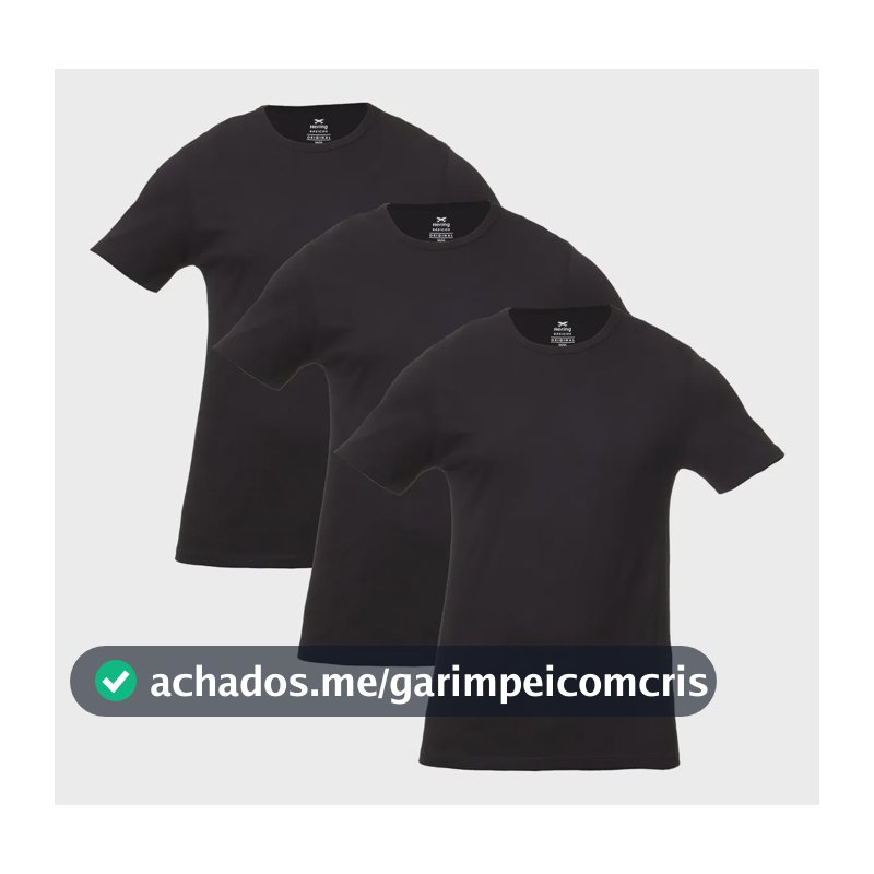 Kit Com 3 Camisetas Masculinas Básicas Slim Cor Preto Hering Preto Liso G