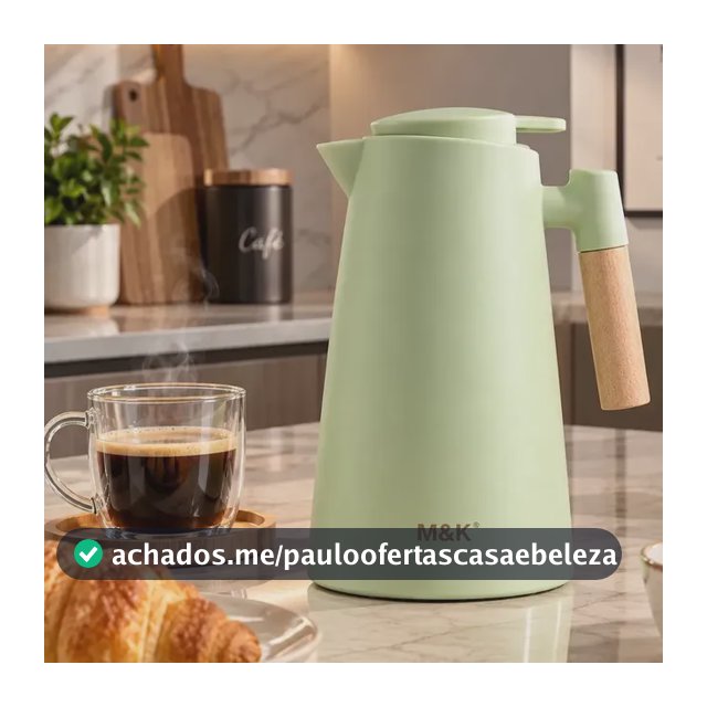 Garrafa Térmica Café 1 Litro Nórdica Com Cabo De Madeira Mesa Premium Posta Chá Café