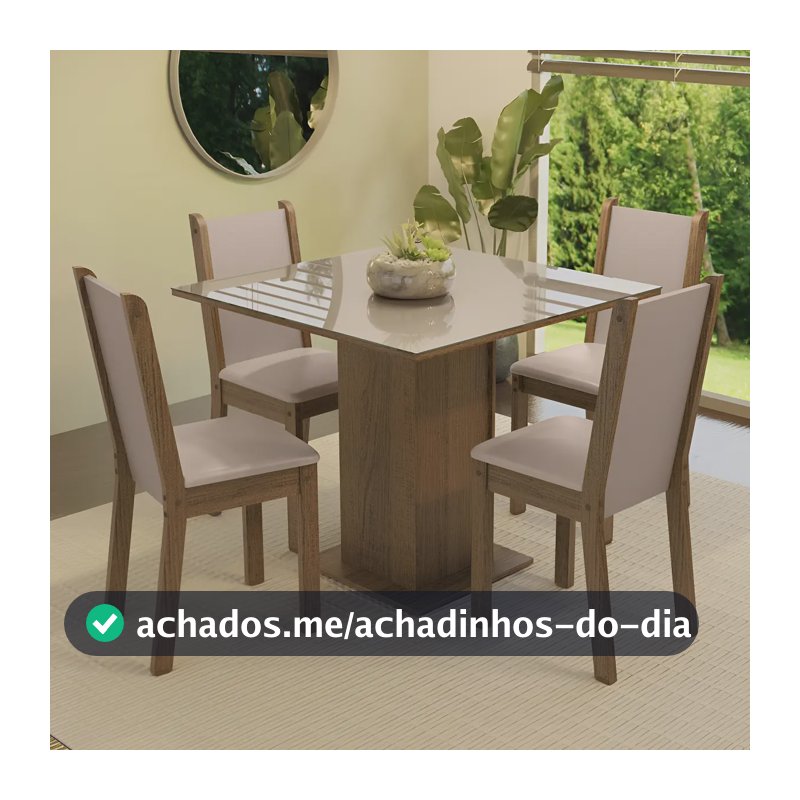Sala De Jantar Mesa Tampo De Vidro 4 Cadeiras Tifani Madesa Cor Rustic/Crema/Sintético Bege XMMDJA040165