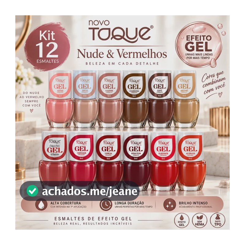 Kit 12 Esmaltes Novo Toque Vermelho Efeito Gel Sem Cabine Vermelho / Nude