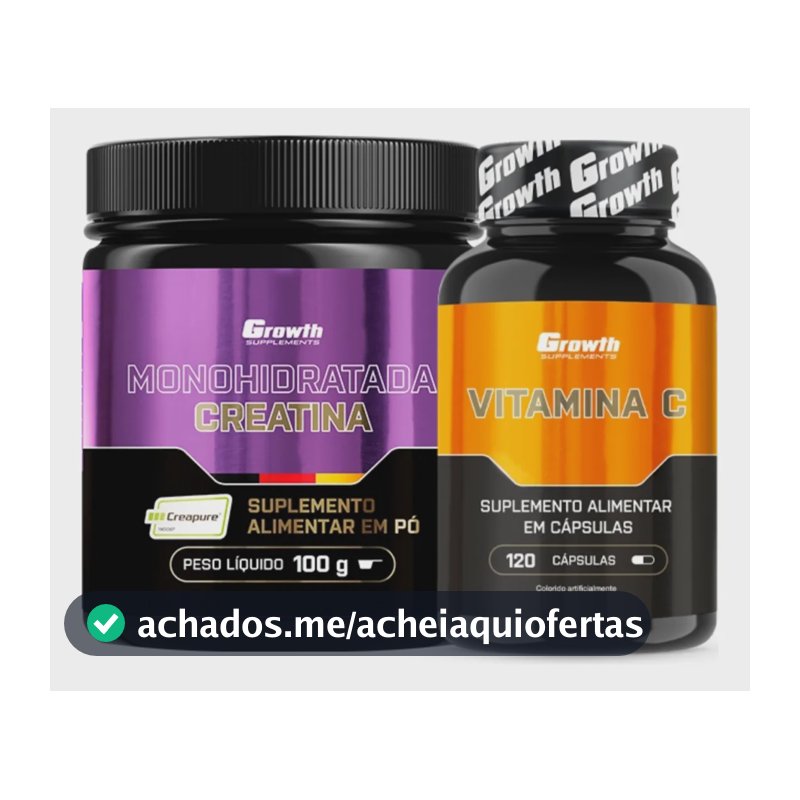 Kit Creatina Pura 100g Creapure + Vitamina C 120 Cápsulas Growth