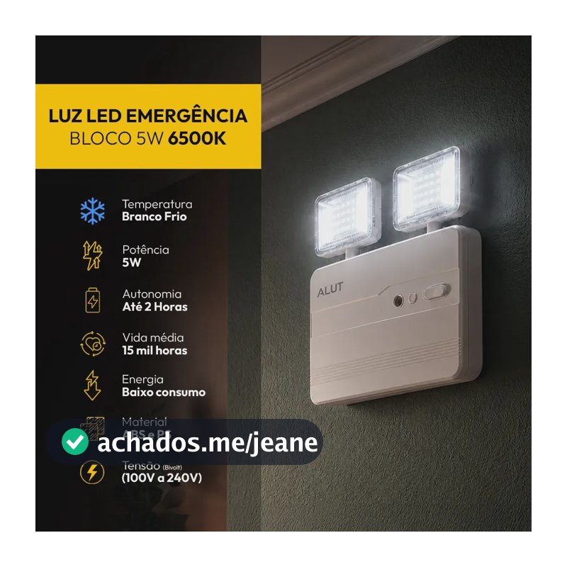 Luminária de Emergência Bloco LED 5w 1200 lm Bivolt com Autonomia de 4h 6500k Branco Frio Para Parede e Teto Cod: ALUT000802 Alut by Avant