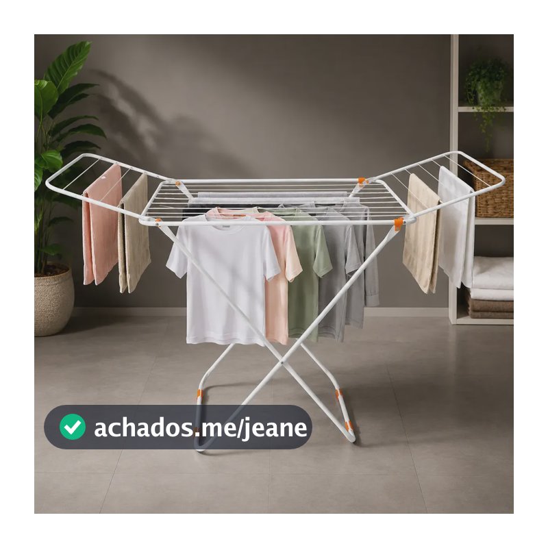 Varal De Chão Reforçado Grande Aço C Abas Dobrável Retrátil Branco