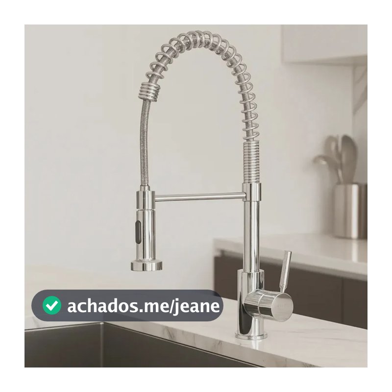 Torneira Cozinha Gourmet Monocomando Bancada Cromada Cor Prateada Bica Alta Flexível Giratória Misturador Água Quente e Fria Premium